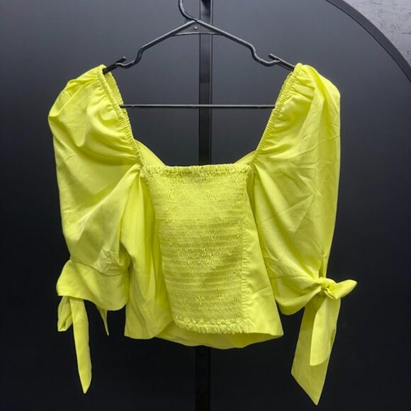 Express Puff Sleeve Corset Tie Sleeve Smocked Cropped Top - Picture 5 of 5